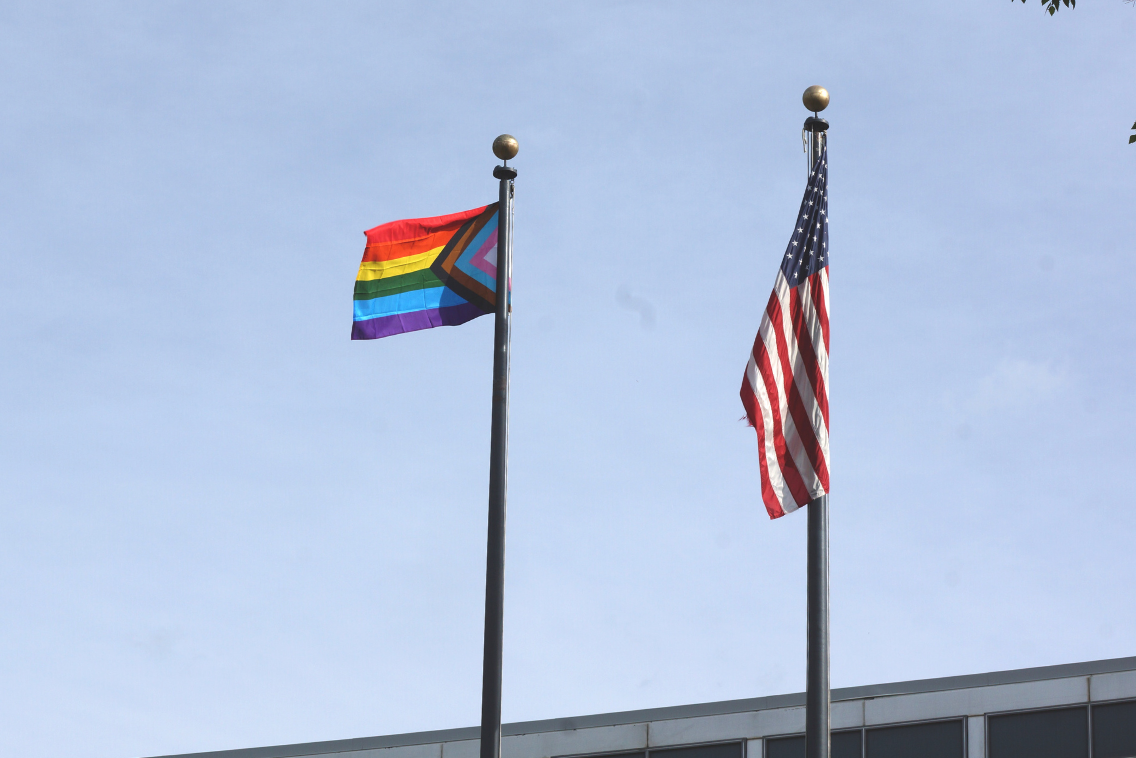 Pride flag and American flag